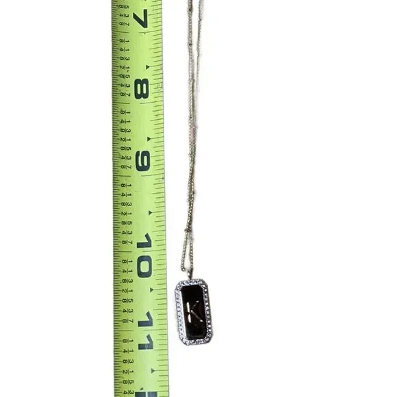 Gold Initial 'K' Pendant Double Necklace w/Faux Diamonds Costume Jewelry - Picture 9 of 14